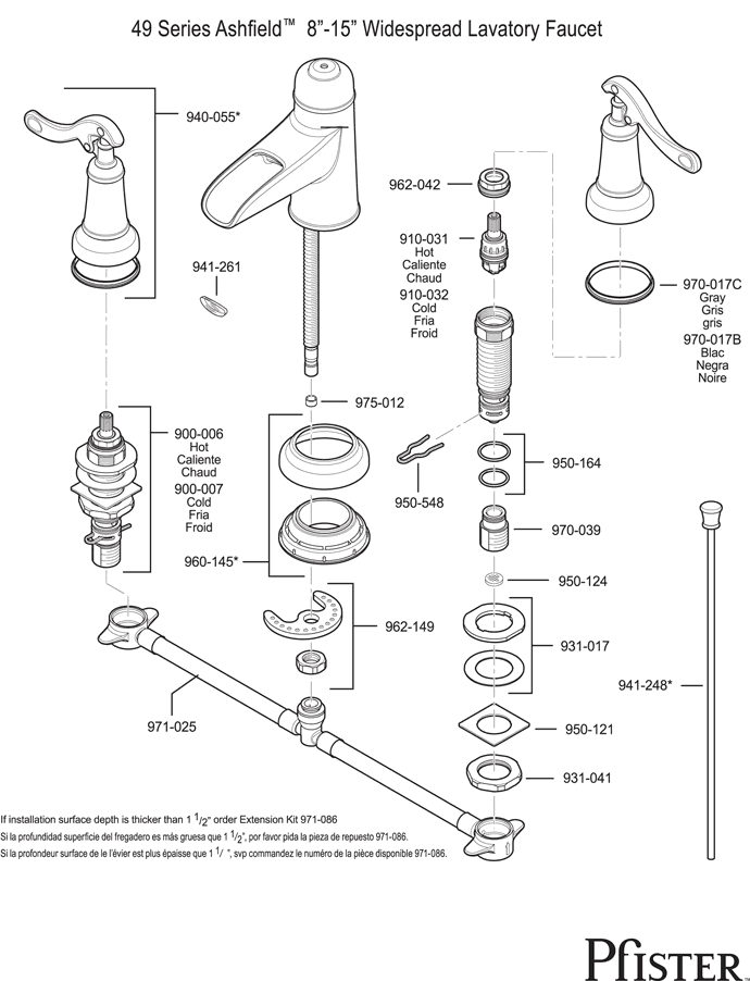 Pfister 49 Series Ashfield - Style 1 Replacement Parts - pfister tech 251