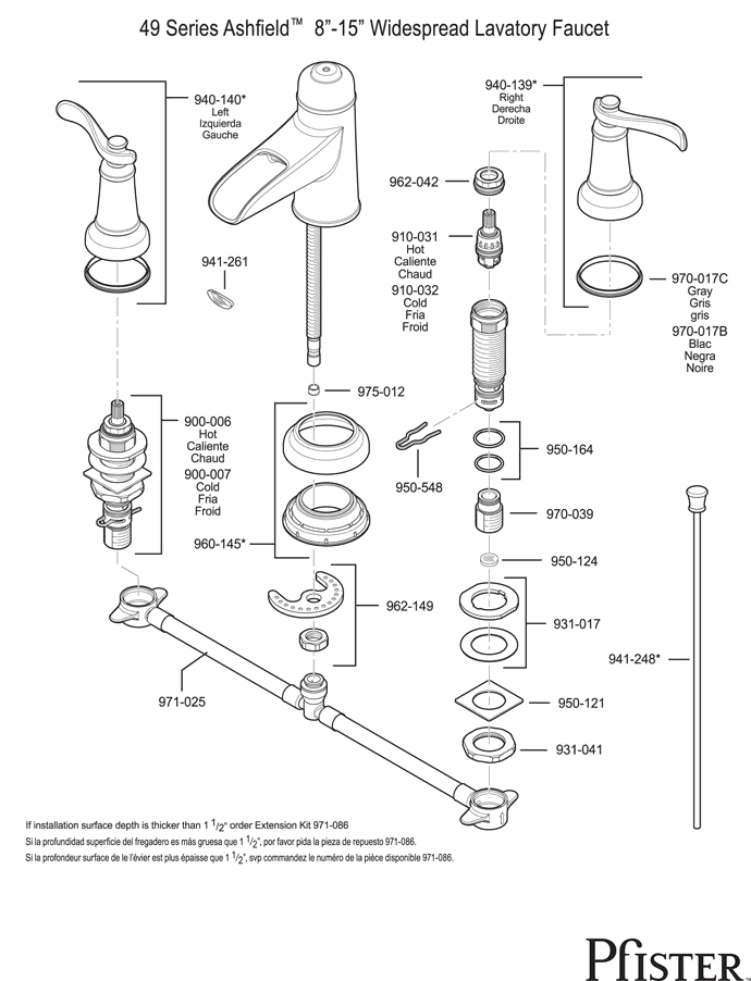 Pfister 49 Series Ashfield - Style 3 Replacement Parts - pfister tech 253