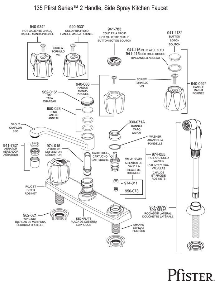 Pfister 135 Pfirst Series Replacement Parts - pfister tech 26