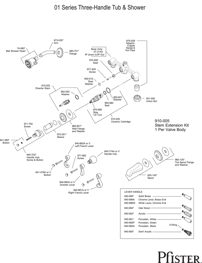 Pfister 01 Series Three Handle - Pg1 Replacement Parts - pfister tech 264