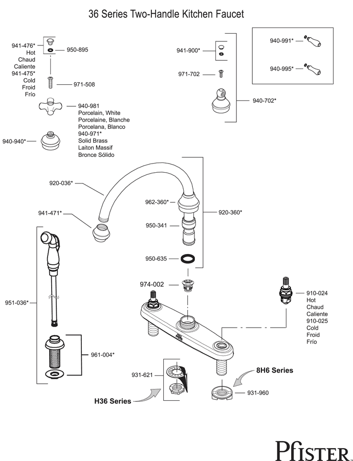 Pfister 36 Series Two Handle - Style 1 Replacement Parts - pfister tech 27