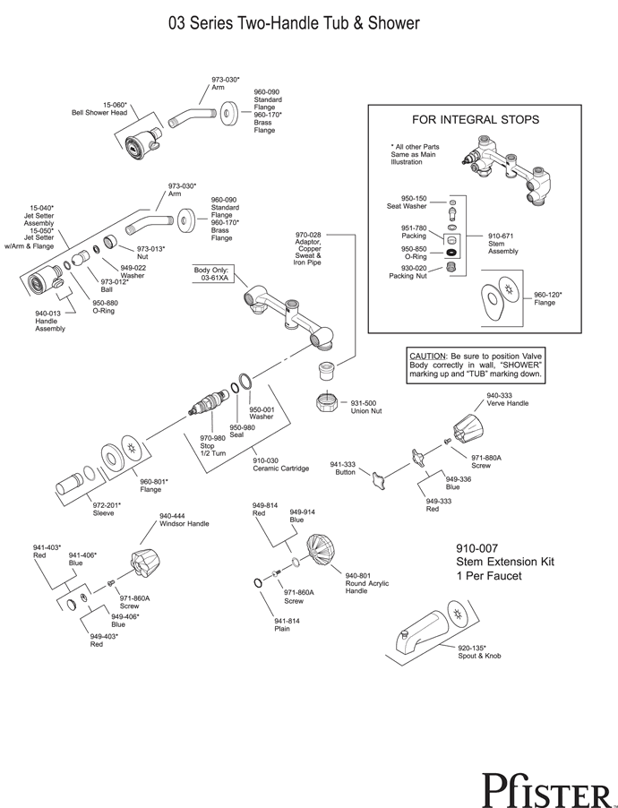 Pfister 03 Series Two Handle - Pg3 Replacement Parts - pfister tech 272