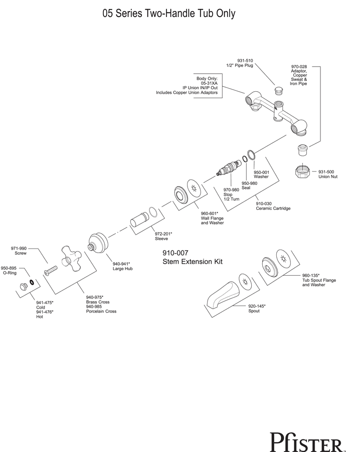 Pfister 05 Series Two Handle Tub Only - Pg3 Replacement Parts - pfister tech 278