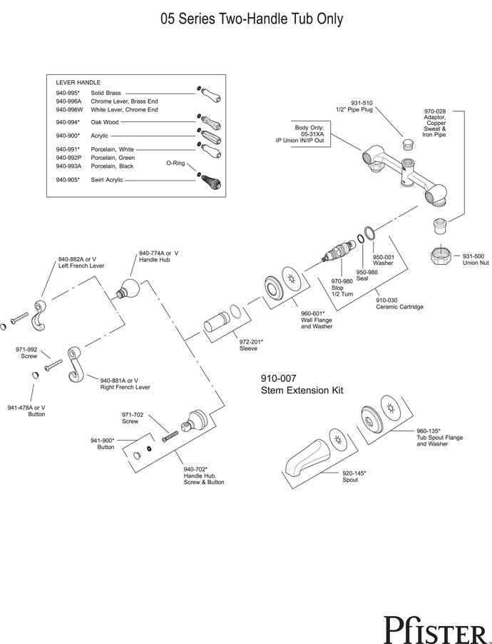 Pfister 05 Series Two Handle Tub Only - Pg4 Replacement Parts - pfister tech 279