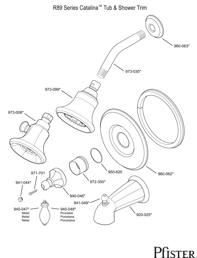 Pfister R89 Series Catalina Replacement Parts - pfister tech 296