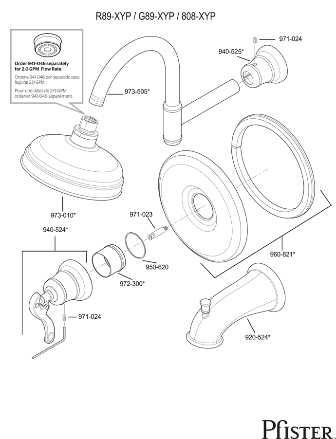 Pfister R89 Series Ashfield Replacement Parts - pfister tech 302