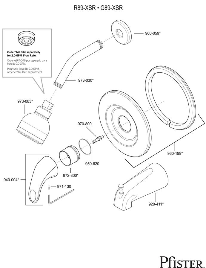 Pfister R89 Series Serrano Replacement Parts - pfister tech 308