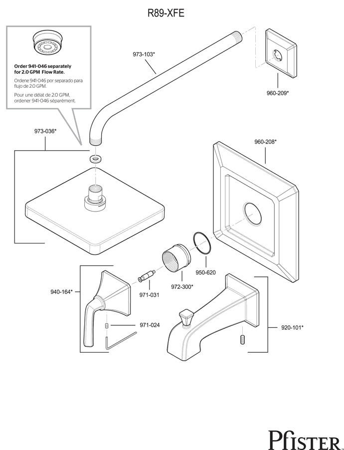Pfister R89 Series Park Avenue Replacement Parts - pfister tech 312