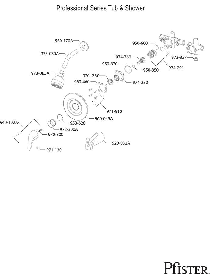 Pfister Pro Series Tub & Shower - Pg1 Replacement Parts - pfister tech 314