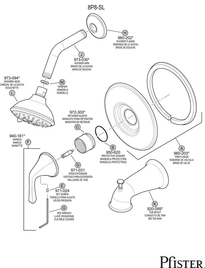 Pfister 8P8 Series Selia Replacement Parts - pfister tech 319