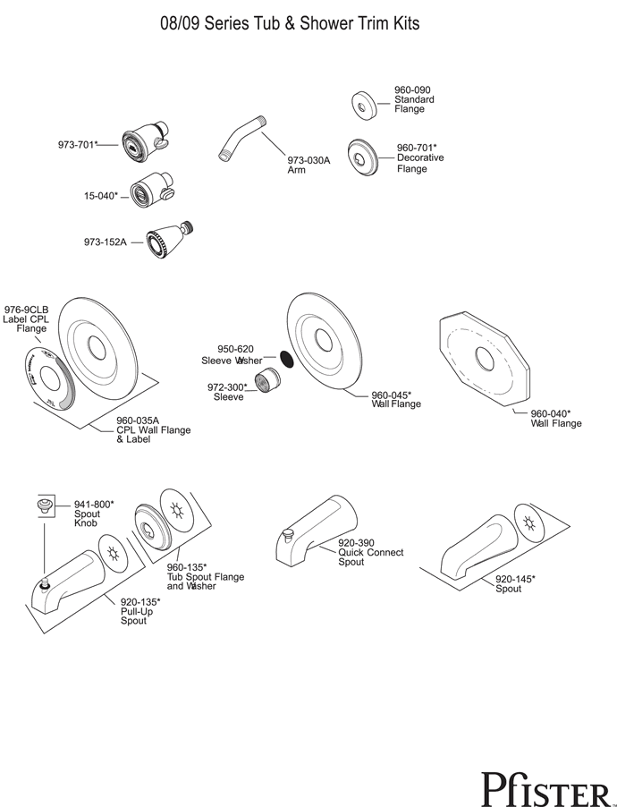 Pfister 08/09 Series Trim Kits - Pg1 Replacement Parts - pfister tech 324