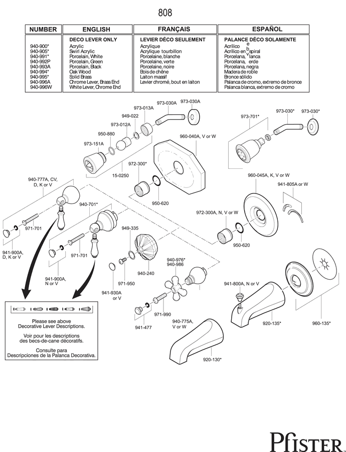 Pfister 08/09 Series Trim Kits - Pg4 Replacement Parts - pfister tech 327