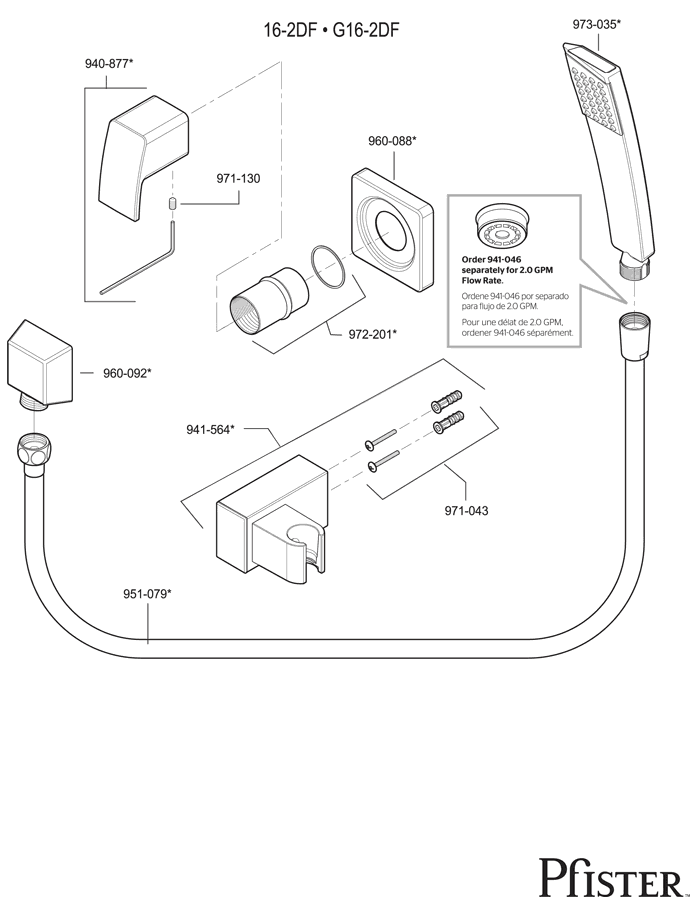 Pfister 16 Series Kenzo Trim Replacement Parts - pfister tech 342