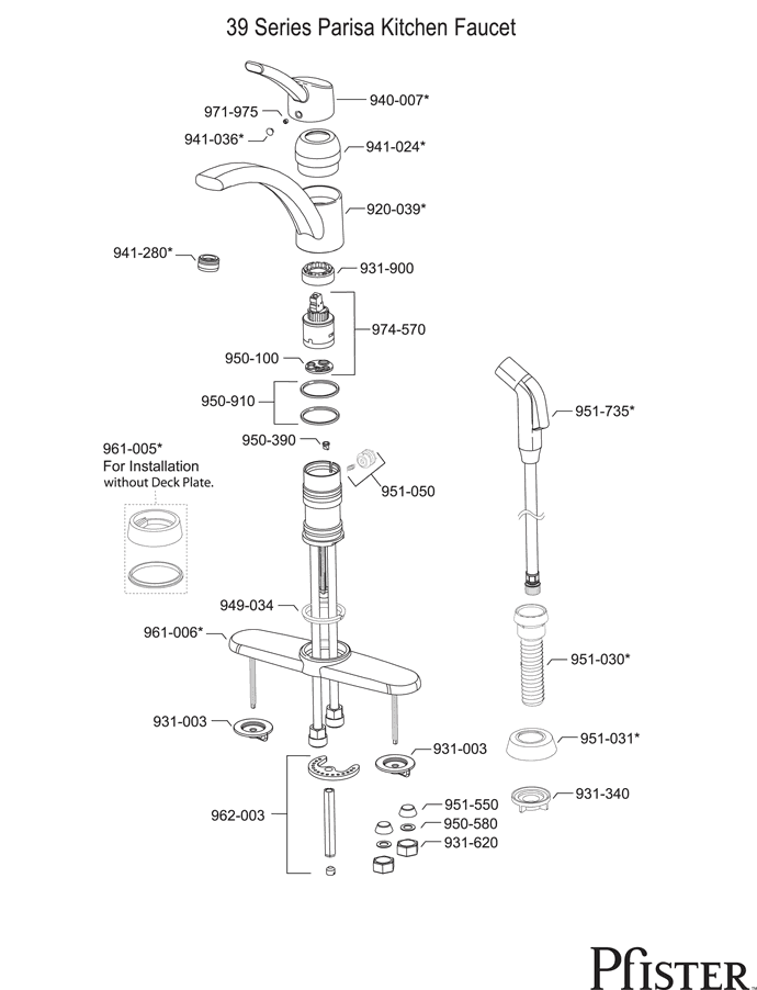 Pfister 39 Series Parisa - Style 2 Replacement Parts - pfister tech 35
