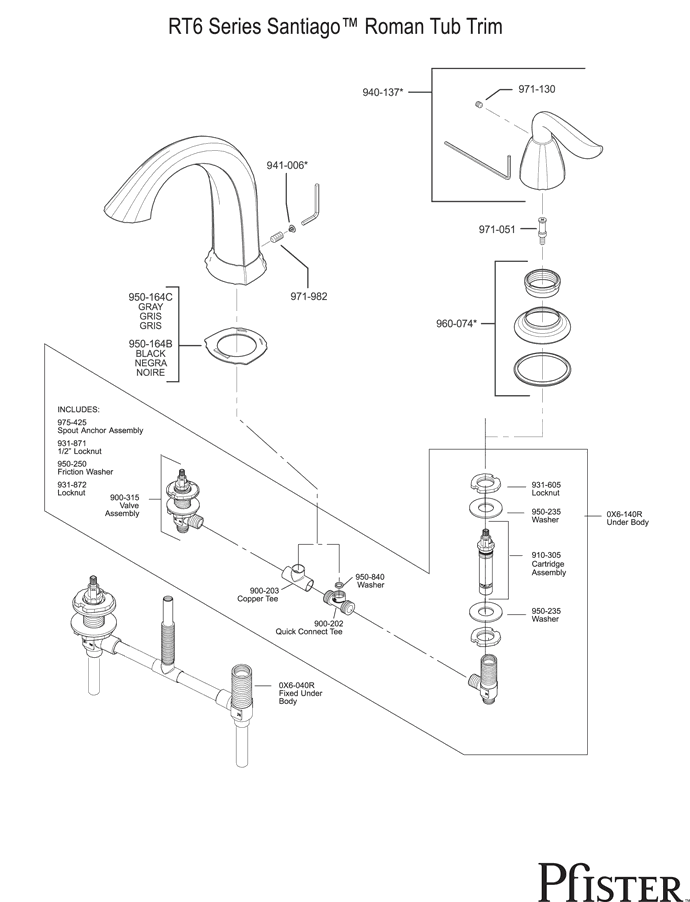 Pfister RT6 Series Santiago Replacement Parts - pfister tech 367