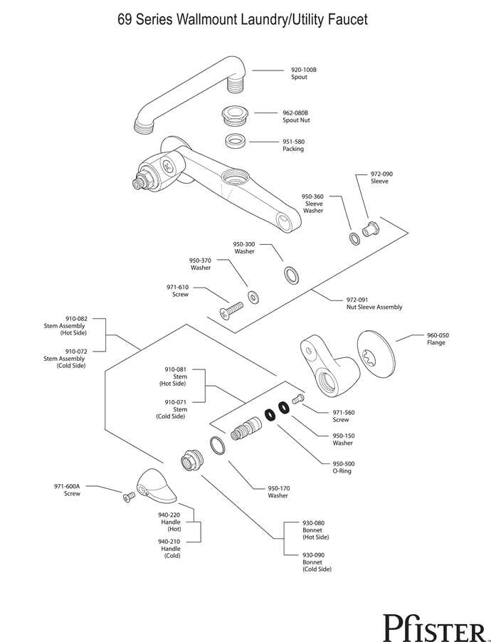 Pfister 69 Series Wallmount Laundry/Utility Replacement Parts - pfister tech 38