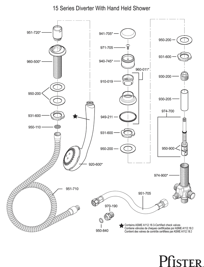 Pfister 15 Series Diverter & Trim Replacement Parts - pfister tech 393