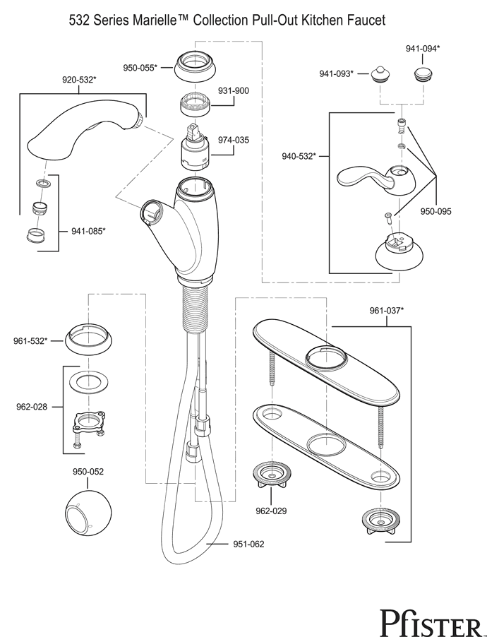 Pfister 532 Series Marielle Replacement Parts - pfister tech 53