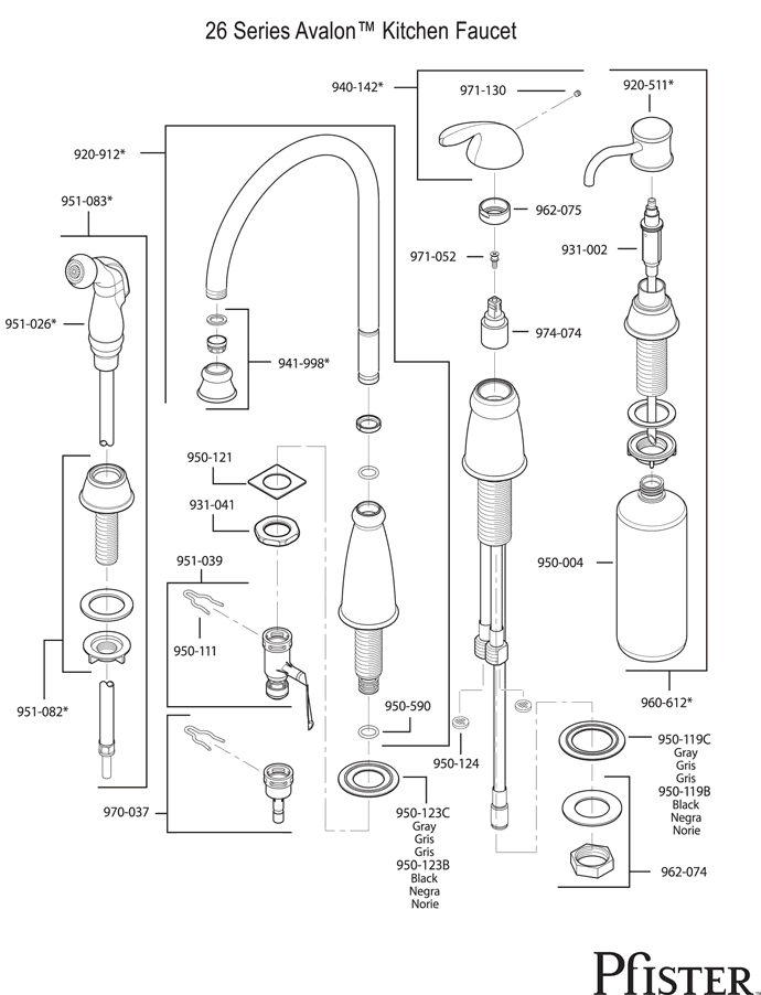 Pfister 26 Series Avalon Replacement Parts - pfister tech 62