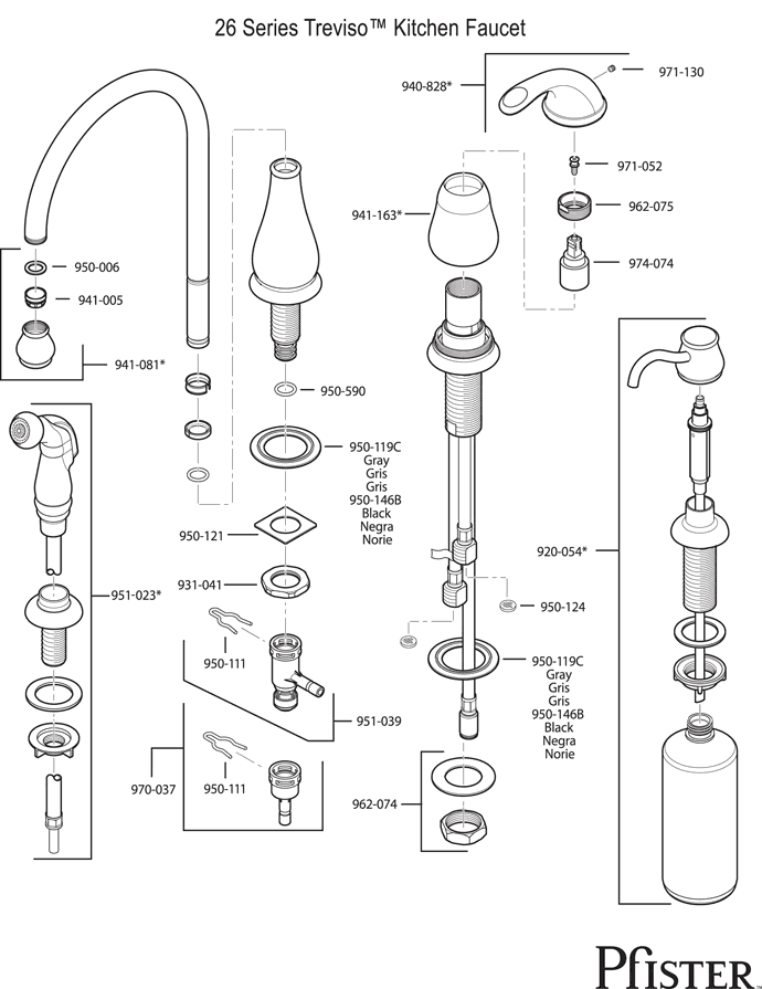 Pfister 26 Series Treviso Replacement Parts - pfister tech 63