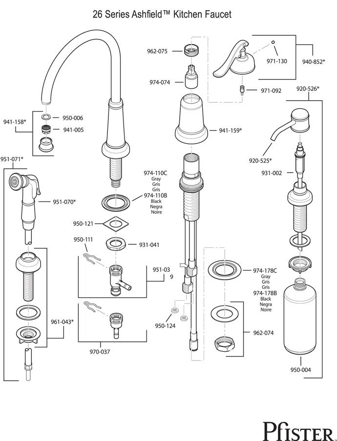 Pfister 26 Series Ashfield Replacement Parts - pfister tech 66