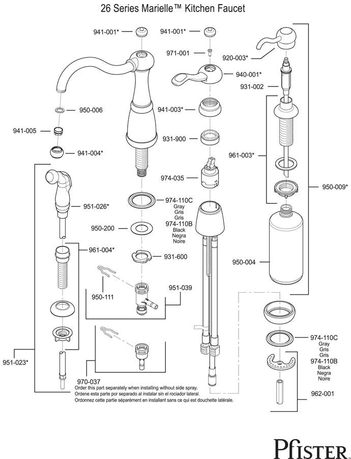 Pfister Marielle 26 Kitchen Faucet Parts - pfister tech 7
