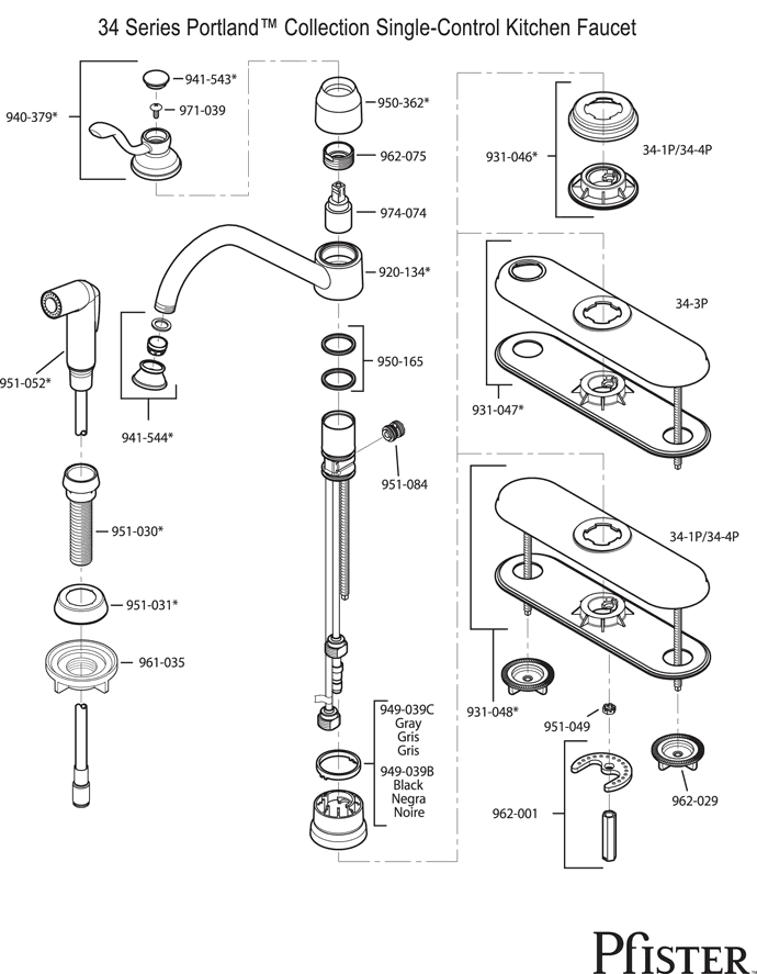 Pfister 34 Series Portland Replacement Parts - pfister tech 73