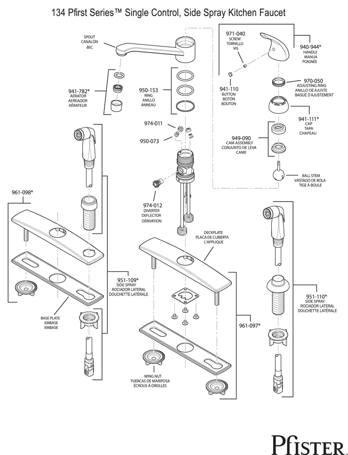 Pfister 134 Pfirst Series - Style 1 Replacement Parts - pfister tech 77