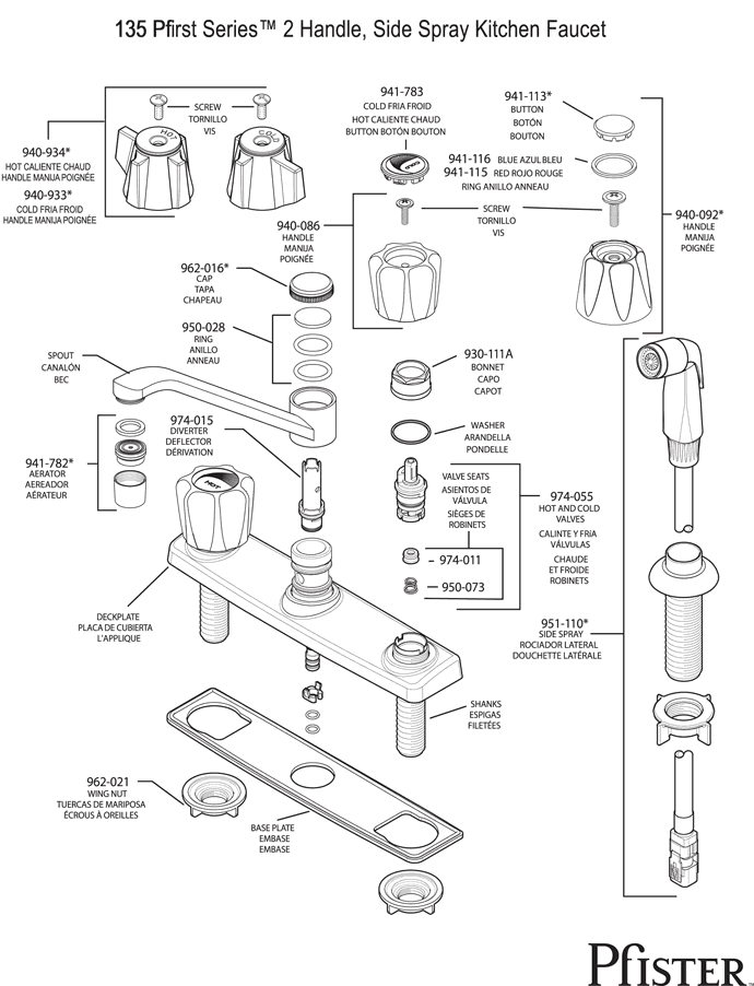Pfister 135 Pfirst Series Replacement Parts - pfister tech 79