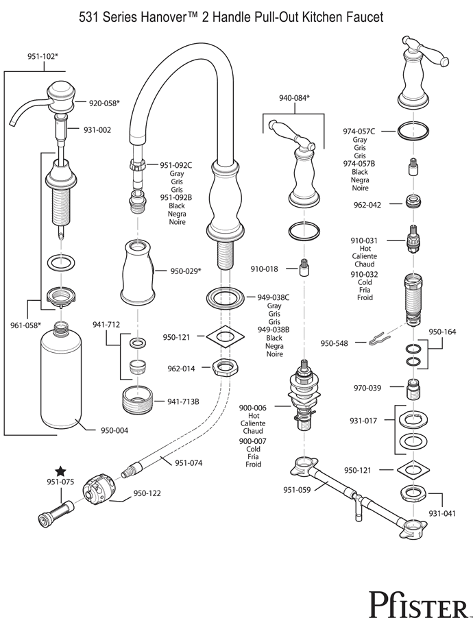 Pfister 531 Series Hanover Replacement Parts - pfister tech 95