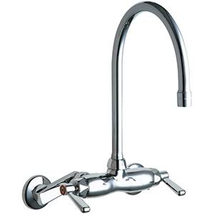 Chicago Faucets - 445-GN8AE3RABCP Adjustable Wall Mounted Faucet, GN8A - Rigid/Swing Gooseneck Spout and E3 - 2.2 GPM Softflo® Aerator. Faucet also includes 369 - Lever Handles and Quaturn™ Operating Cartridges