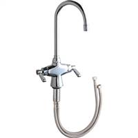 Chicago Faucets 50-ABCP Single hole deck mounted faucet is a classic design that has two control handles and mounts into one installation hole. The 50-ABCP comes with a gooseneck swing spout and 2.2 GPM aerator for an even flow of water