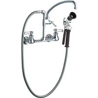 The Chicago Faucets 509-GCLABCP Wall Mounted Pot Filler / Pre-Rinse unit with low-flow spray head is perfect for multipurpose use in any commercial kitchen. You can use the 509-GCLABCP as a normal style faucet for filling pots or washing them.
