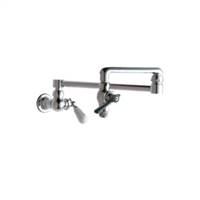 Wall mounted Chicago pot filler with 18inch double joint swing spout and porcelain lever handle