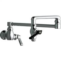 Chicago Faucets - 515-ABCP - Pot & Kettle Filler Faucet features an 18-inch double swing spout with heat resistant front lever for quick shut-off. The 515-ABCP is a commercial pot filler faucet and has a solid brass body with chrome plated finish.