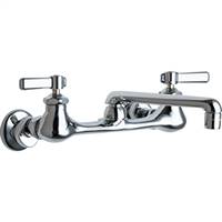 Chicago Faucets 540-LDABCP 8-inch Adjustable Wall Mounted Commercial Kitchen Faucet with 6-inch Cast Swing Spout and Lever Handles. This is a classic Chicago Faucets design for for any wall mounted application.