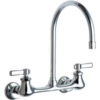 Chicago Faucets - 540-LDGN8AE3ABCP 8 inch Center Wall Mounted Faucet with Gooseneck Swing Spout. The Chicago Faucets 540 series is built for commercial use, but maintains the traditional quality Chicago has delivered for over 100 years.
