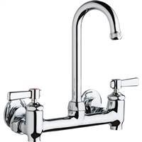 Chicago Faucets 640-GN1AE1-369YAB - Hot and Cold Water 8-inch Wall Mounted Sink Faucet with Integral Supply Stops