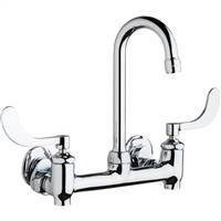 Chicago Faucets 640-GN1AE35-317YAB - Hot and Cold Water 8-inch Wall Mounted Sink Faucet with Integral Supply Stops
