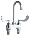 Chicago Faucets - 895-317ABCP 4-inch Center Deck Mounted Sink Faucet with Rigid/Swing Gooseneck Spout, 2.2 GPM Pressure Compensating Softflo® Aerator, Indexed Wristblade Handles and Quaturn™ Operating Cartridges
