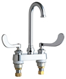Chicago Faucets 895-317FCXKABCP 4 inch Center Deck Mounted Sink Faucet with Rigid/Swing Plain End Gooseneck Spout, 1.6 GPM Laminar Flow Control Device in Spout, Indexed Wristblade Handles and Ceramic Disc Cartridges