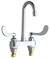 Chicago Faucets 895-317RGD1ABCP 4 inch Center Deck Mounted Sink Faucet with Rigid Gooseneck Spout, 2.2 GPM Pressure Compensating Softflo® Aerator, Indexed Wristblade Handles and Quaturn™ Cartridges