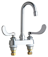 Chicago Faucets 895-317XKABCP 4 inch Center Deck Mounted Sink Faucet with Rigid/Swing Gooseneck Spout, 2.2 GPM Pressure Compensating Softflo® Aerator, Indexed Wristblade Handles and Ceramic Disc Cartridges