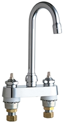 Chicago Faucets 895-LESSHDLAB 4 inch Center Deck Mounted Sink Faucet with Rigid/Swing Gooseneck Spout, 2.2 GPM Pressure Compensating Softflo® Aerator, Less Handles and Quaturn™ Cartridges