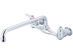 CENTRAL BRASS 0047-ULE3 TWO LEVER HANDLE WALL MOUNT KITCHEN FAUCET w/ 12" TUBE SPOUT
