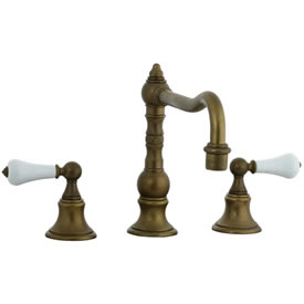 Cifial 262.250.V05 - High Porcelain Handle Pillar Kitchen Widespread Faucet without Spray - Aged Brass