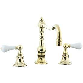 Cifial 262.250.X10 - High Porcelain Handle Pillar Kitchen Widespread Faucet without Spray -PVD Brass