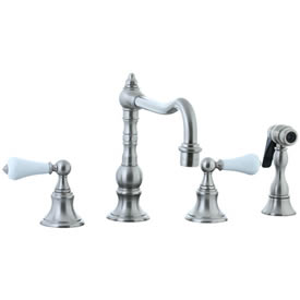Cifial 262.255.620 - High Porcelain Lever Pillar Kitchen Widespread Faucet with spray -Satin Nickel