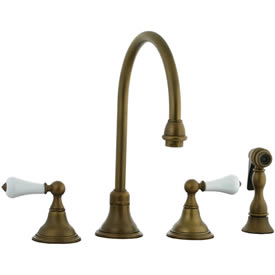 Cifial 272.245.V05 - Asbury Porcelain Lever Kitchen Widespread Faucet with spray - Aged Brass