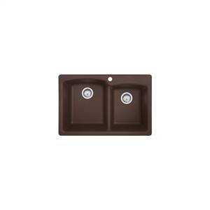 Franke EODB33229-1 Ellipse 33" Double Basin Undermount/Drop In Kitchen Sink With Small Right Side Bowl Granite Dark Brown